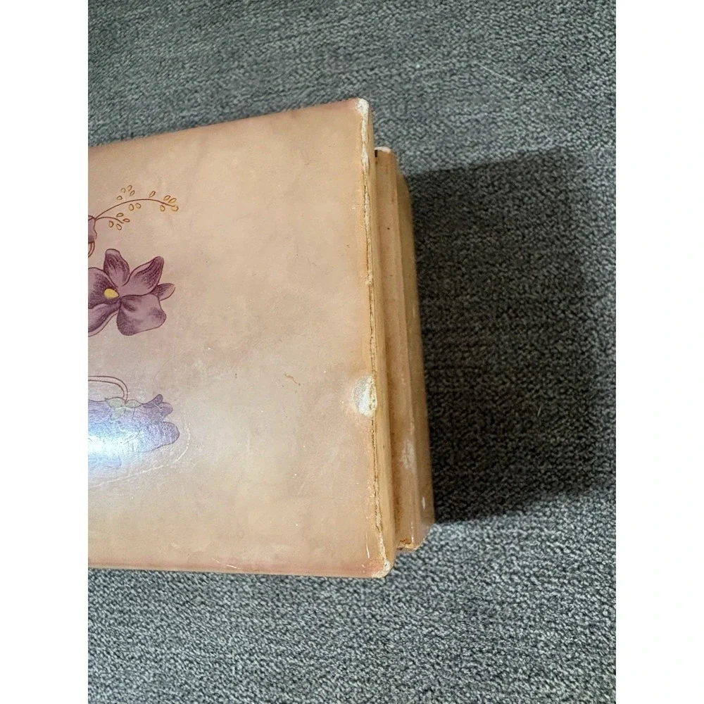 Vintage‎ Italian Pink Alabaster Jewelry Trinket Box Painted Floral Lid Italy